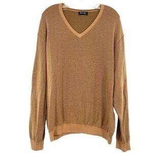 St. Croix Mens Knit V Neck Pullover Sweater Camel Brown Preppy